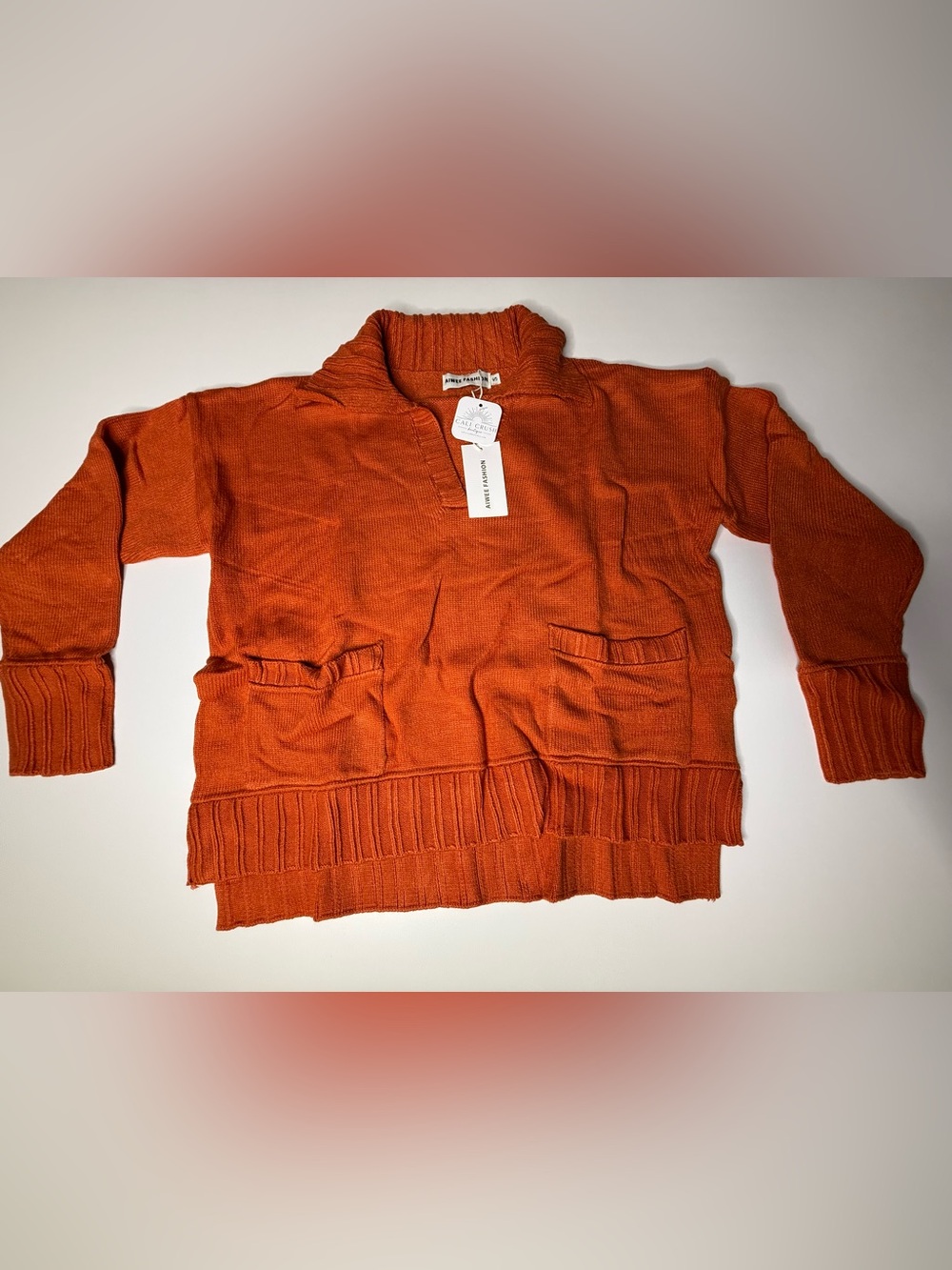 Rust Orange Collared V-Neck Fall Sweater - 993-1000 - Picture 2 of 6